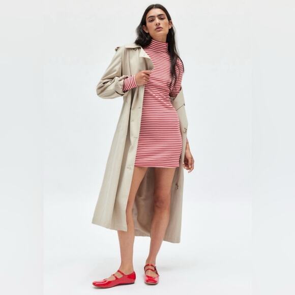 Urban Outfitters BDG Mock Neck White Red Striped Knit Mini Dress XL - Picture 1 of 11